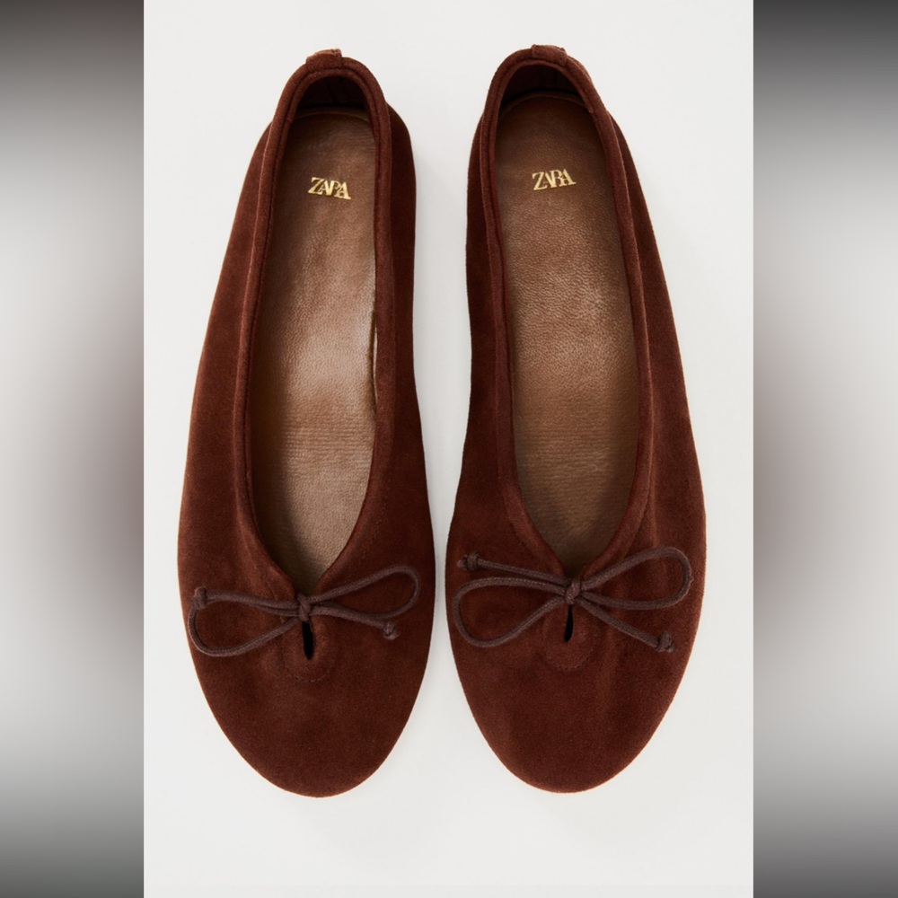 Zara Brown Suede Ballet Flats